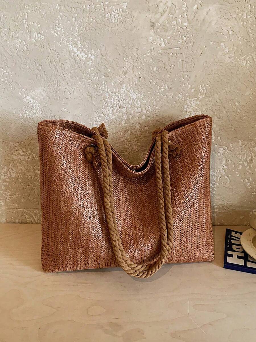 Dedoo Woven Large Capacity Tote Bag, Lightweight Shopping Shoulder Bag, Summer Travel Essential Women's Vacation Backpack