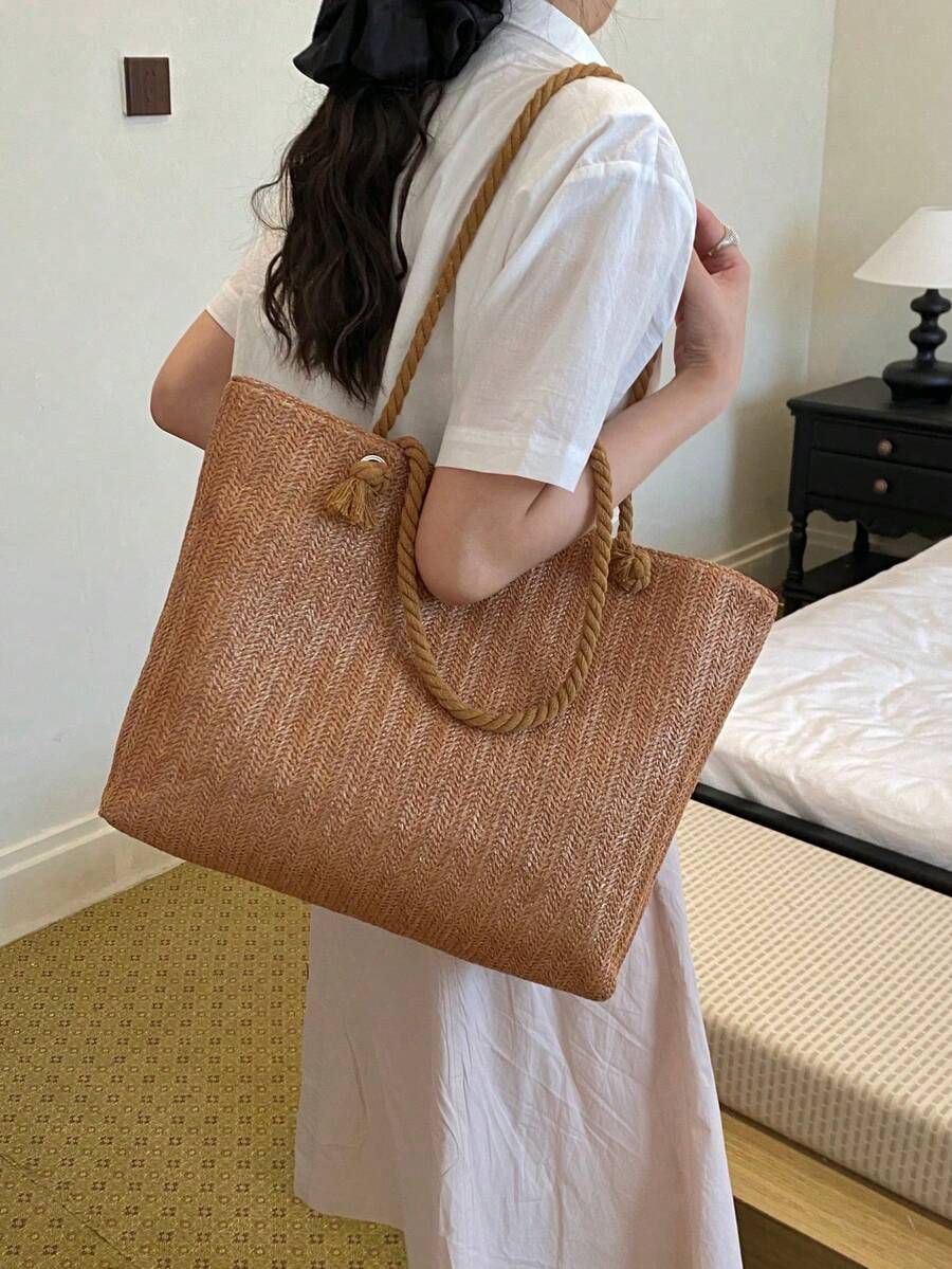 Dedoo Woven Large Capacity Tote Bag, Lightweight Shopping Shoulder Bag, Summer Travel Essential Women's Vacation Backpack