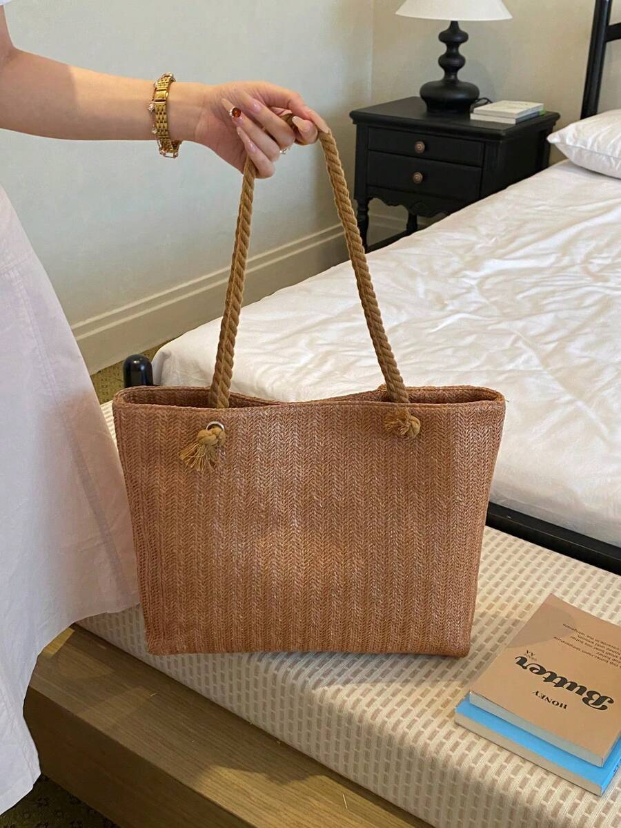 Dedoo Woven Large Capacity Tote Bag, Lightweight Shopping Shoulder Bag, Summer Travel Essential Women's Vacation Backpack