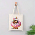 1pc Women's Dachshund Tote Bag- Cute Dachshund On Donut Print Large Capacity Sho