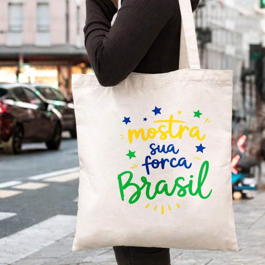 Show Your Strength Brazil Stylish And Casual Canvas Tote Bag, Reusable For Everyday Use, Perfect As A Birthday Gift Or Creative Present. Large Capacity, Foldable, Machine Washable, This Women's Shoppi