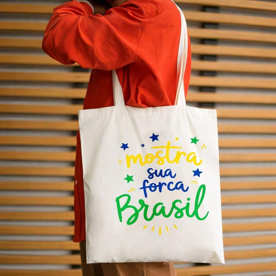 Show Your Strength Brazil Stylish And Casual Canvas Tote Bag, Reusable For Everyday Use, Perfect As A Birthday Gift Or Creative Present. Large Capacity, Foldable, Machine Washable, This Women's Shoppi