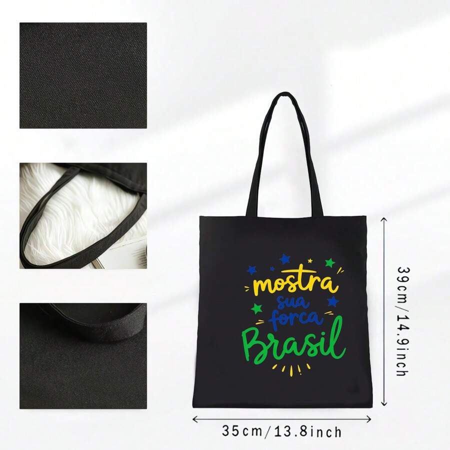 Show Your Strength Brazil Stylish And Casual Canvas Tote Bag, Reusable For Everyday Use, Perfect As A Birthday Gift Or Creative Present. Large Capacity, Foldable, Machine Washable, This Women's Shoppi