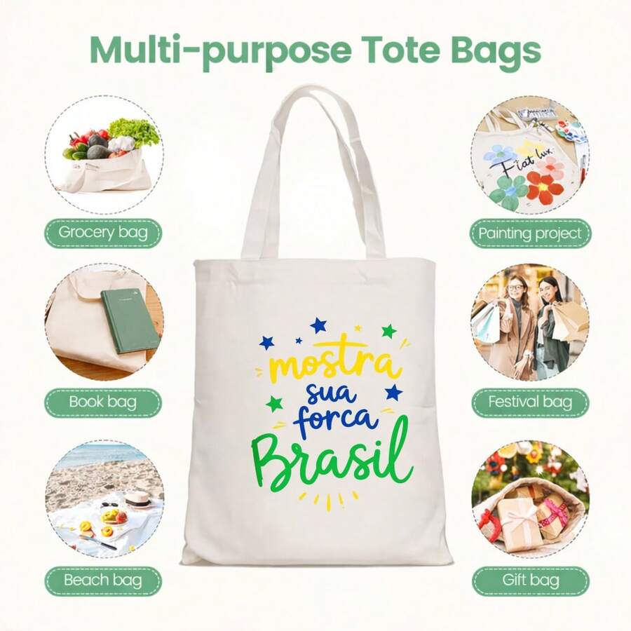 Show Your Strength Brazil Stylish And Casual Canvas Tote Bag, Reusable For Everyday Use, Perfect As A Birthday Gift Or Creative Present. Large Capacity, Foldable, Machine Washable, This Women's Shoppi