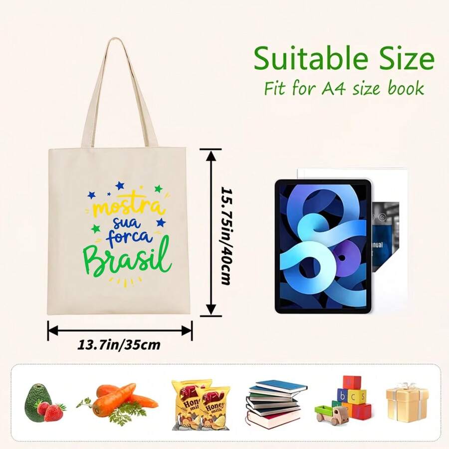 Show Your Strength Brazil Stylish And Casual Canvas Tote Bag, Reusable For Everyday Use, Perfect As A Birthday Gift Or Creative Present. Large Capacity, Foldable, Machine Washable, This Women's Shoppi