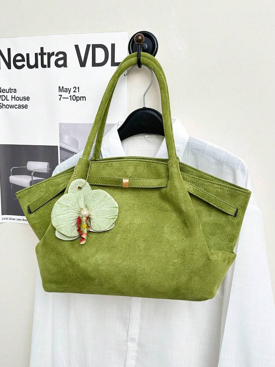Dedoo 1pc FEISTURE Faux Suede Tote Bag, Large Capacity Solid Color Mature Elegant Ladies Handbag, Retro Style Work Bag Suitable For Girls, Women, College Students, Office Ladies
