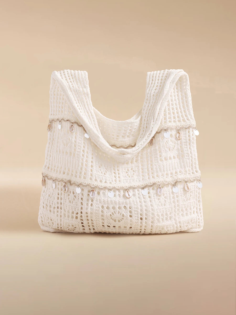 Glizzene This Summer Casual Vacation Ladies Crochet Woven Beach Tote Bag Features A Hollow-Out Design, Large Capacity Foldable Drawstring Bucket Bag, Making It An Ideal Choice For Beach Travel And Rom