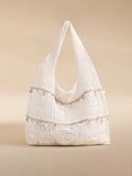 Glizzene This Summer Casual Vacation Ladies Crochet Woven Beach Tote Bag Features A Hollow-Out Design, Large Capacity Foldable Drawstring Bucket Bag, Making It An Ideal Choice For Beach Travel And Rom