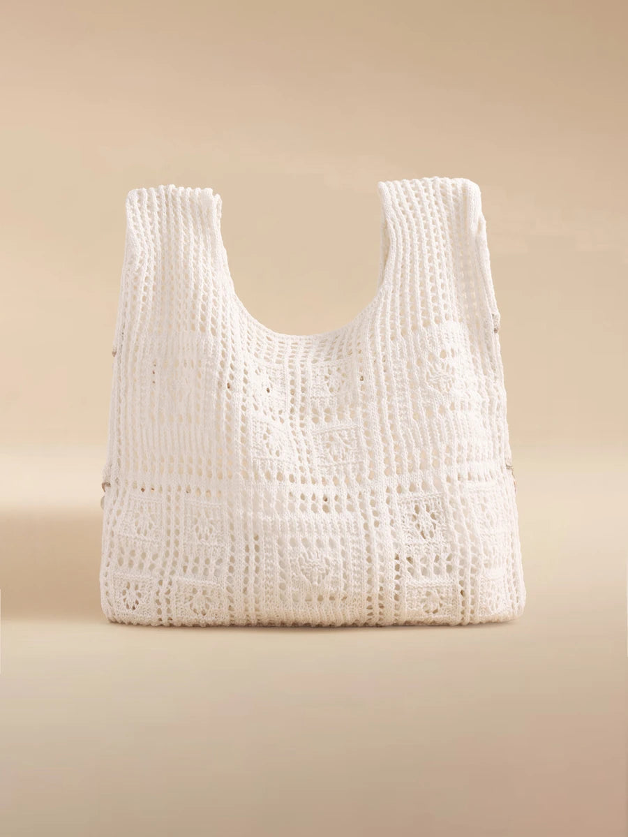 Glizzene This Summer Casual Vacation Ladies Crochet Woven Beach Tote Bag Features A Hollow-Out Design, Large Capacity Foldable Drawstring Bucket Bag, Making It An Ideal Choice For Beach Travel And Rom