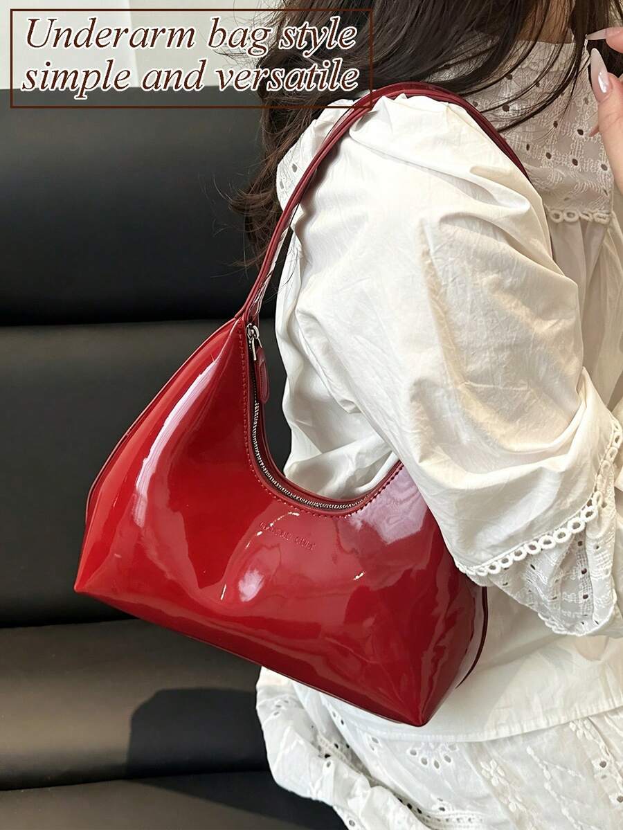 1pc Fashion Handbag Classic Shoulder Bag For Modern Girls Large Capacity Tote Bag Y2k Underarm Bag Half Moon Bag Black Purse Beach Vocation Bags