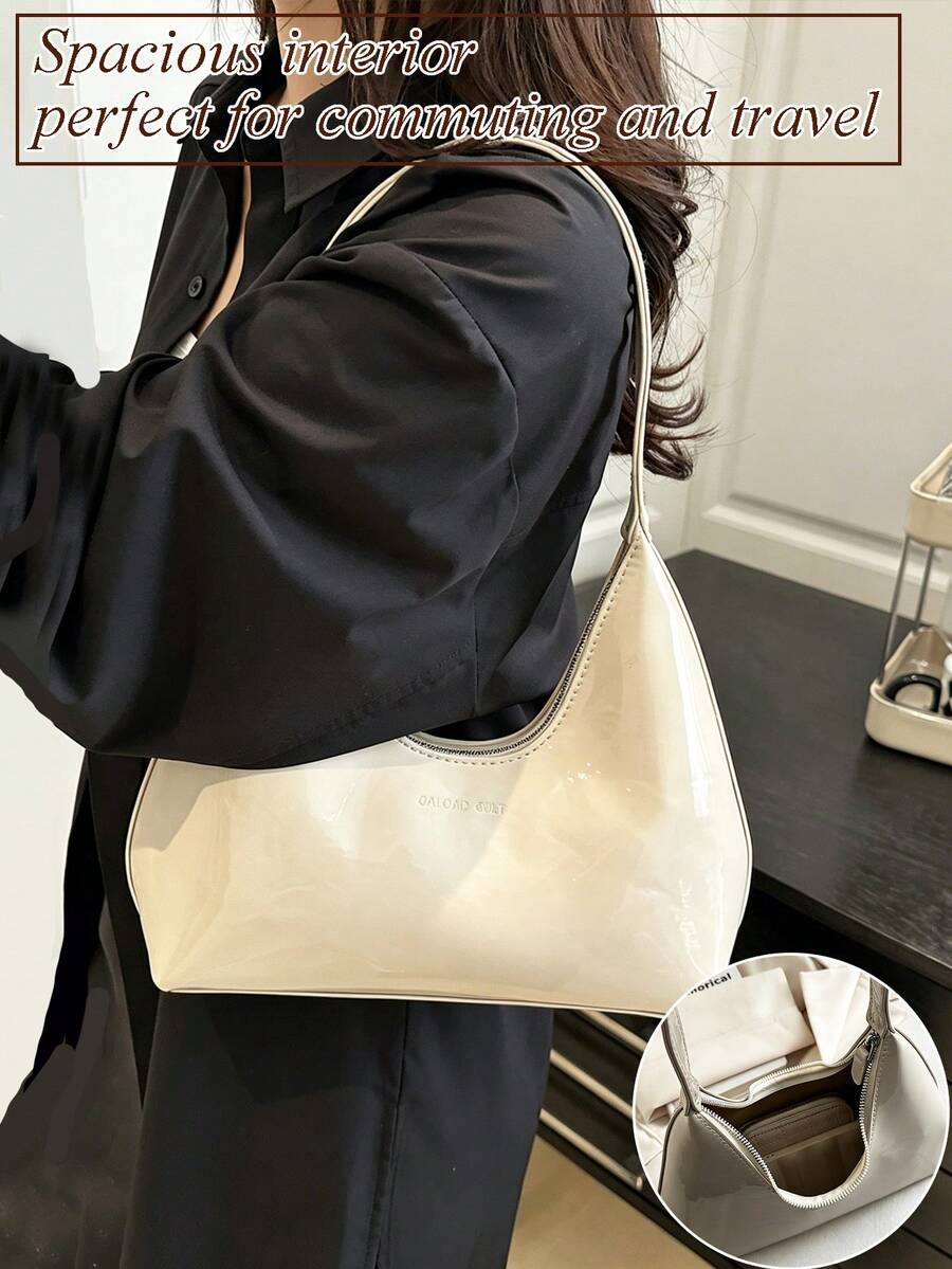 1pc Fashion Handbag Classic Shoulder Bag For Modern Girls Large Capacity Tote Bag Y2k Underarm Bag Half Moon Bag Black Purse Beach Vocation Bags