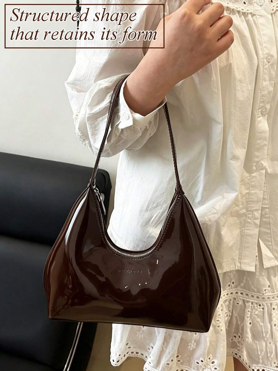 1pc Fashion Handbag Classic Shoulder Bag For Modern Girls Large Capacity Tote Bag Y2k Underarm Bag Half Moon Bag Black Purse Beach Vocation Bags