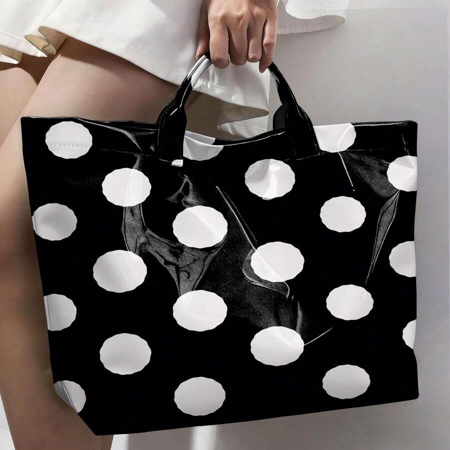 1pc Fashionable PVC Large-Capacity Women'S Tote Bag, Exquisite Daisy Floral And Dots Printed Handbag, Daily Commuting Handbag