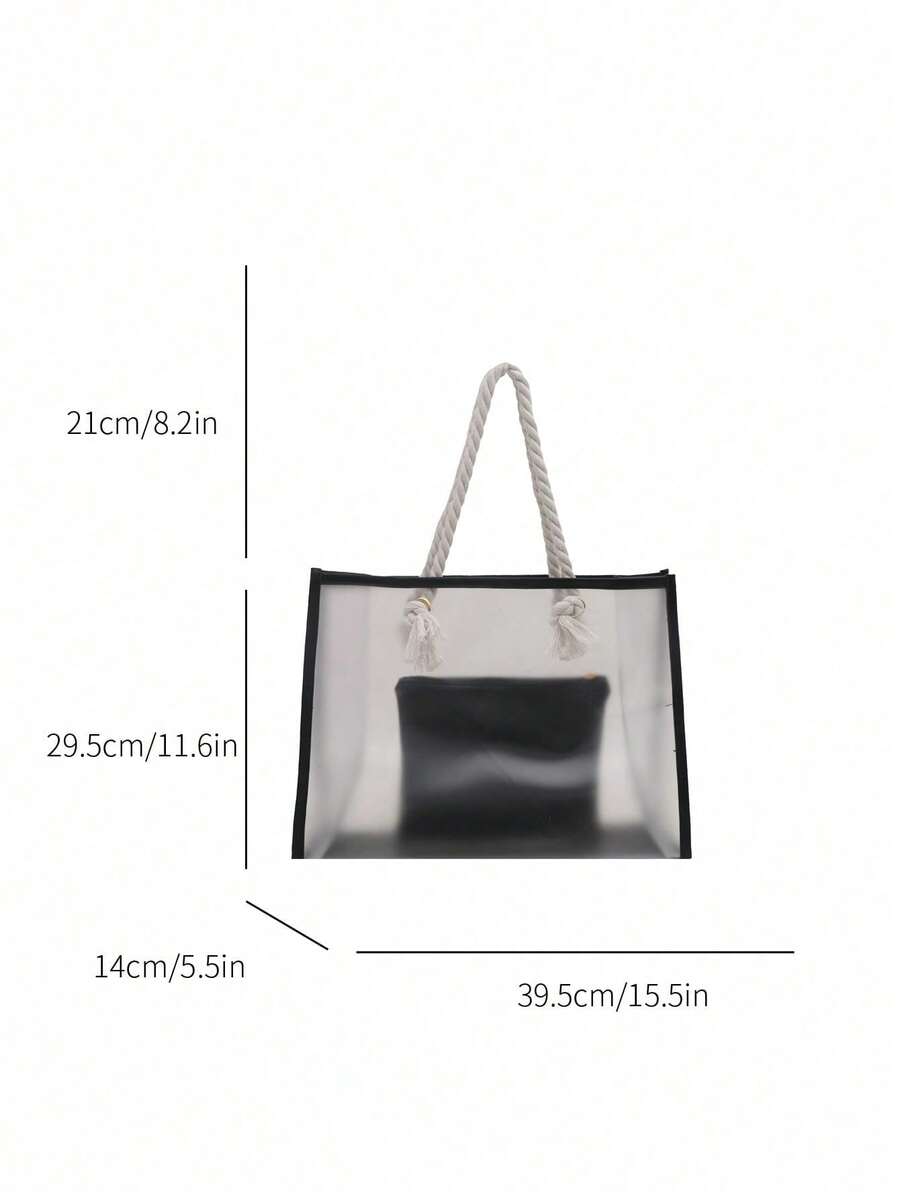 2pcs/Set Fashionable Color Block Transparent Beach Tote Bag For Women