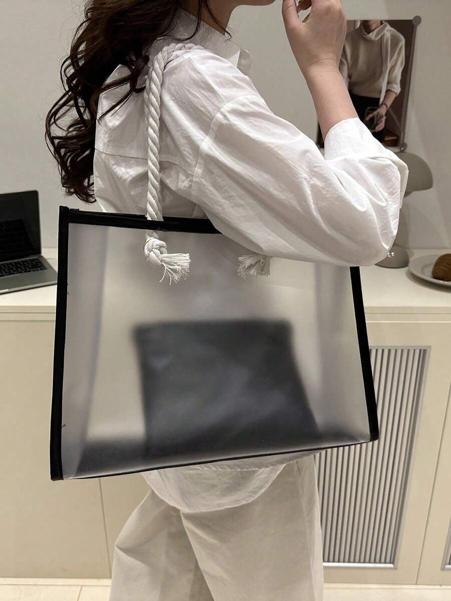2pcs/Set Fashionable Color Block Transparent Beach Tote Bag For Women