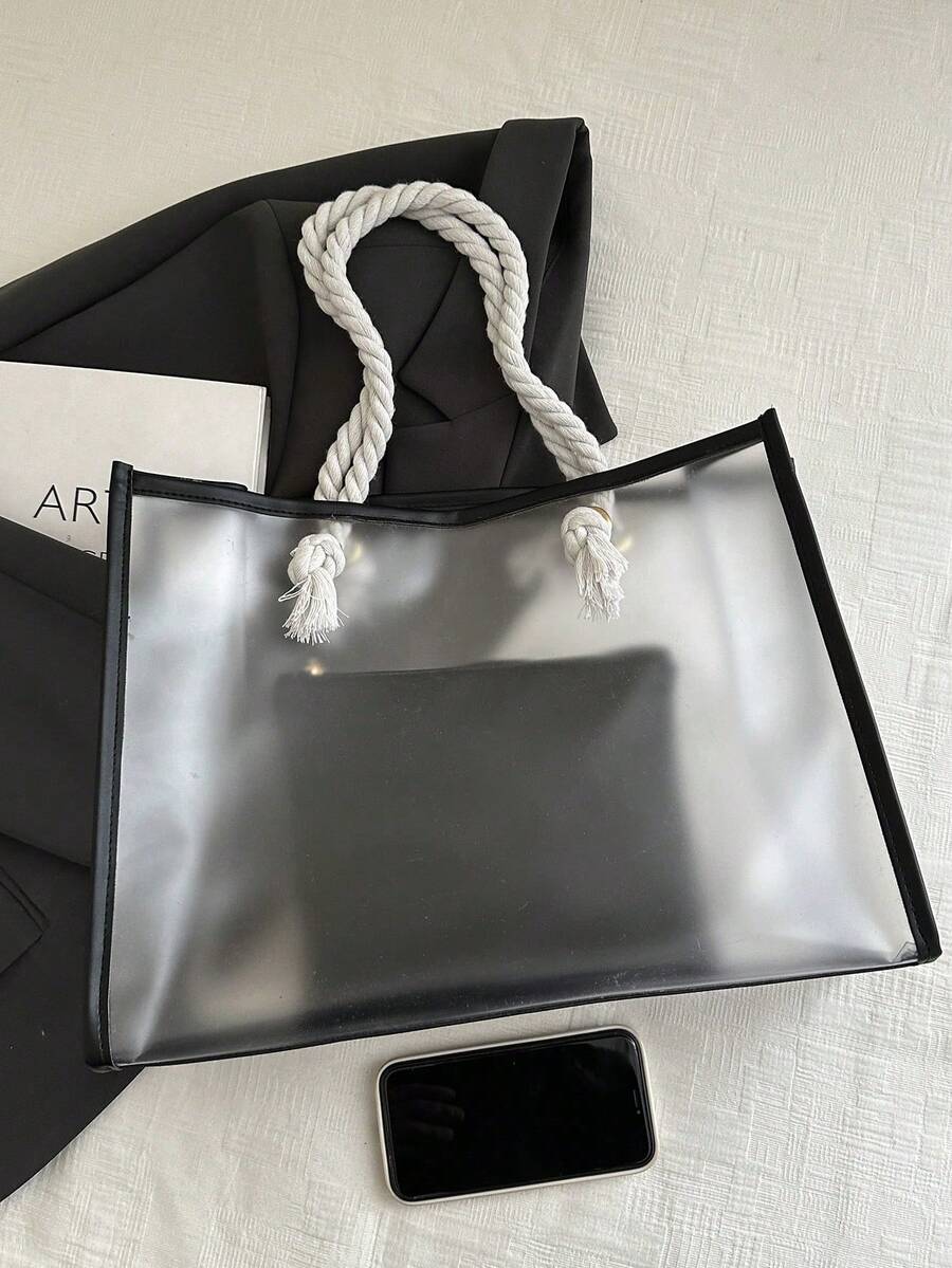 2pcs/Set Fashionable Color Block Transparent Beach Tote Bag For Women