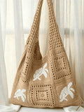 Hollow Woven Straw Bag, Bohemian Style Beach Handbag, Hollow Tote Bag, Large Capacity Shopping Beach Bag, Fashion Hollow Woven Straw Bag