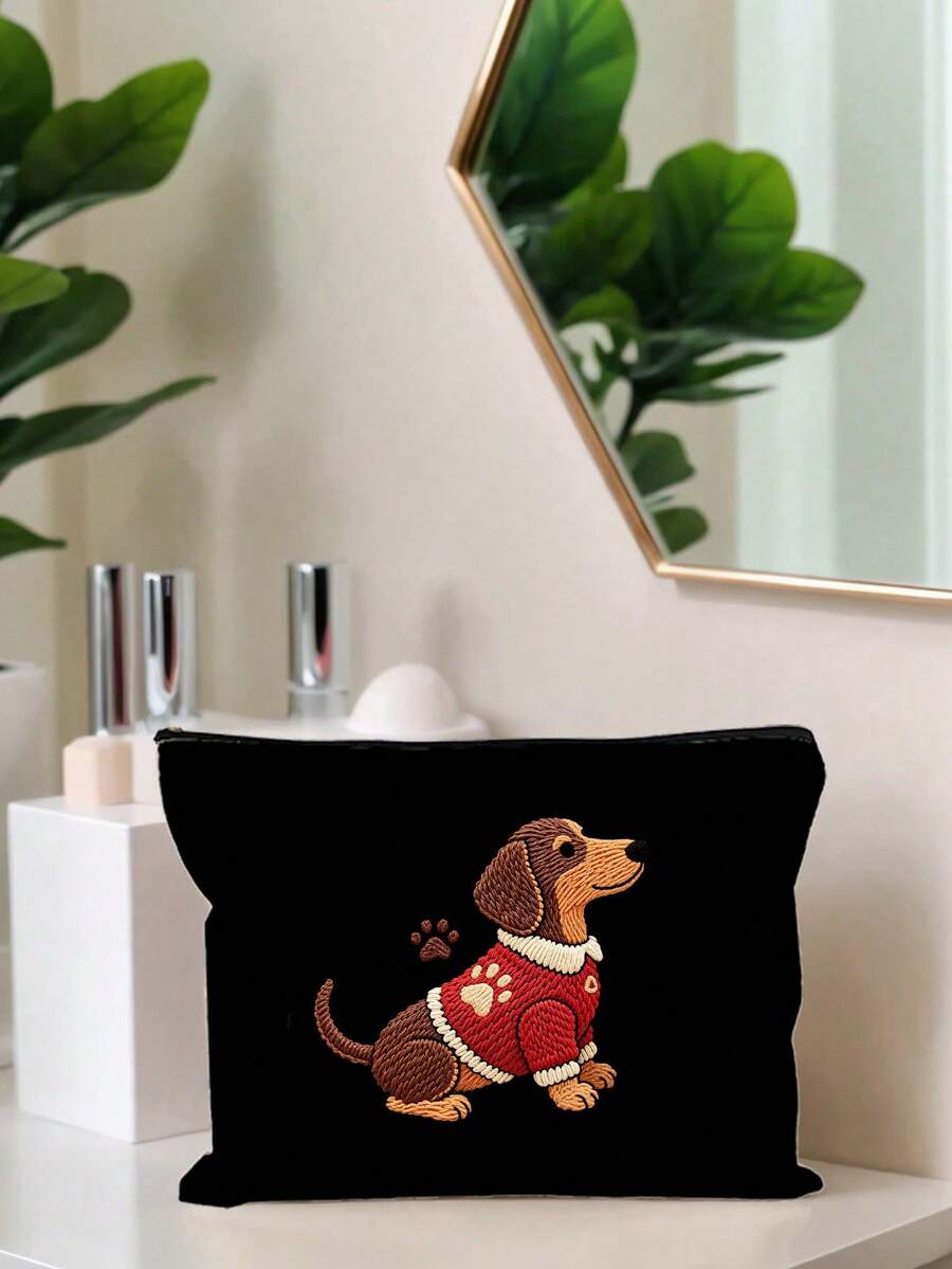 Women's Black And White Striped Dachshund Print Beach Tote Bag, Large Capacity Casual Shoulder Bag, Sand-Proof Beach Travel Bag, Cute Dachshund Print, Store Summer Essentials, Lightweight Reusable Sho