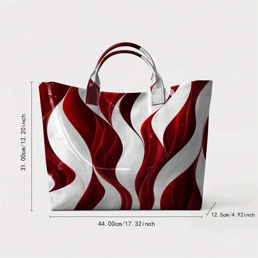 Women's Large Capacity Marble Swirl Tote Bag, Glossy PVC Shoulder Bag, Abstract Wave Print Handbag, Lightweight Durable Tote For Work, School, T Daily