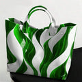 Women's Large Capacity Marble Swirl Tote Bag, Glossy PVC Shoulder Bag, Abstract Wave Print Handbag, Lightweight Durable Tote For Work, School, T Daily