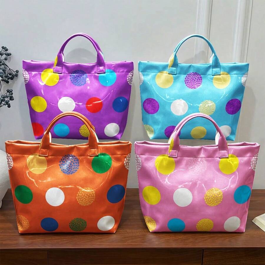 Women's High Quality/PVC Handbag With Zipper Closure & Machine Washable Tote Suitable For Travel, Work, Beach- Multi-Color Dot Print/P Shoulder Bag