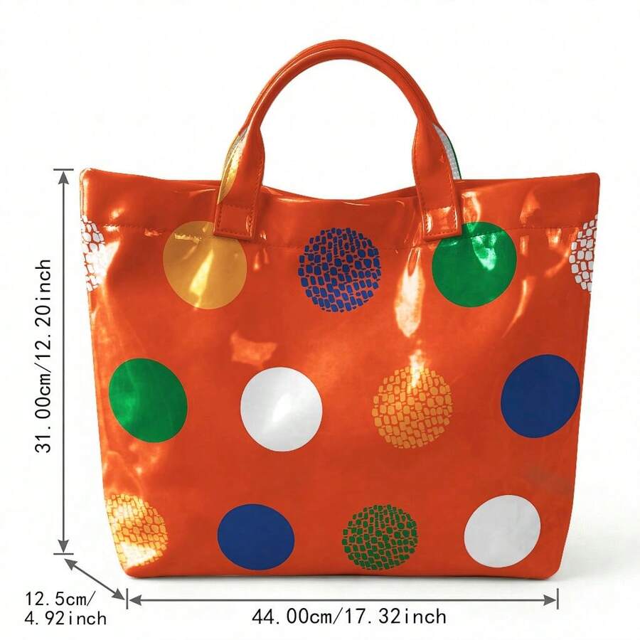 Women's High Quality/PVC Handbag With Zipper Closure & Machine Washable Tote Suitable For Travel, Work, Beach- Multi-Color Dot Print/P Shoulder Bag