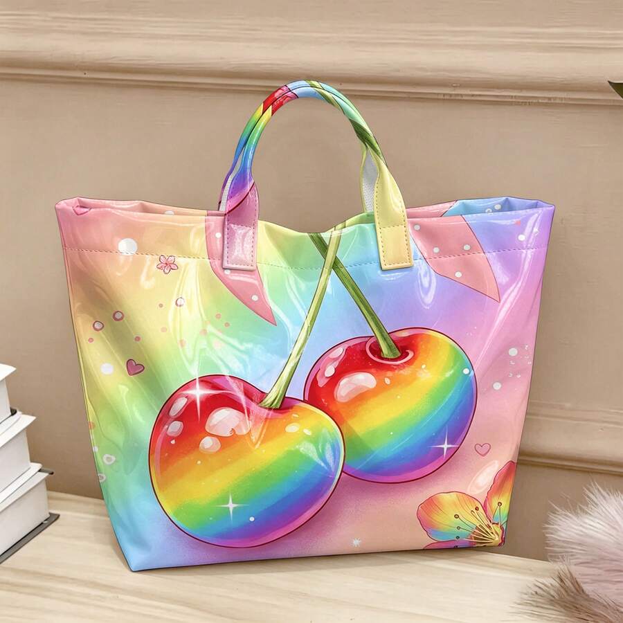 Women's High Quality Large Tote Bag With Multicolored Print- PVC Handbag Suitable For Travel, Shopping, Multi-Color Shoulder Bag Gift For Clothes