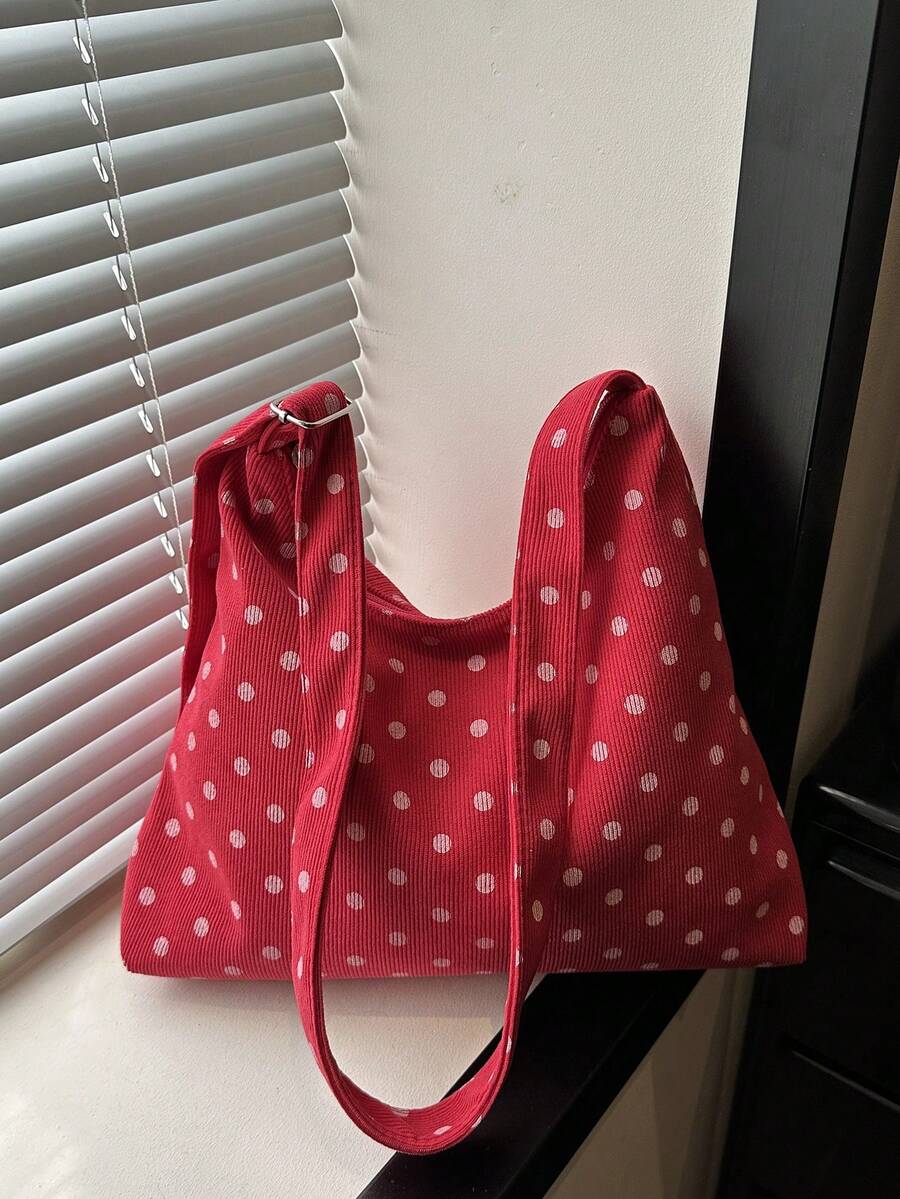 Polka Dot Tote Bag, Large Capacity Canvas Shoulder Bag, Casual Lightweight Women's Shopping Bag, Daily/Travel/Work Use