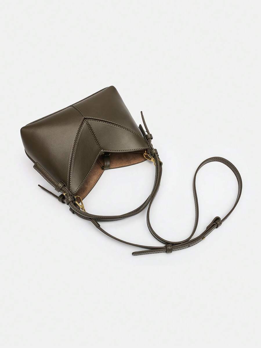 Women Two-Tone Design Mini Canvas Tote Bag, Fashion Shoulder Hand Bucket Bag