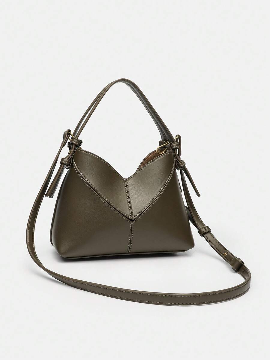 Women Two-Tone Design Mini Canvas Tote Bag, Fashion Shoulder Hand Bucket Bag