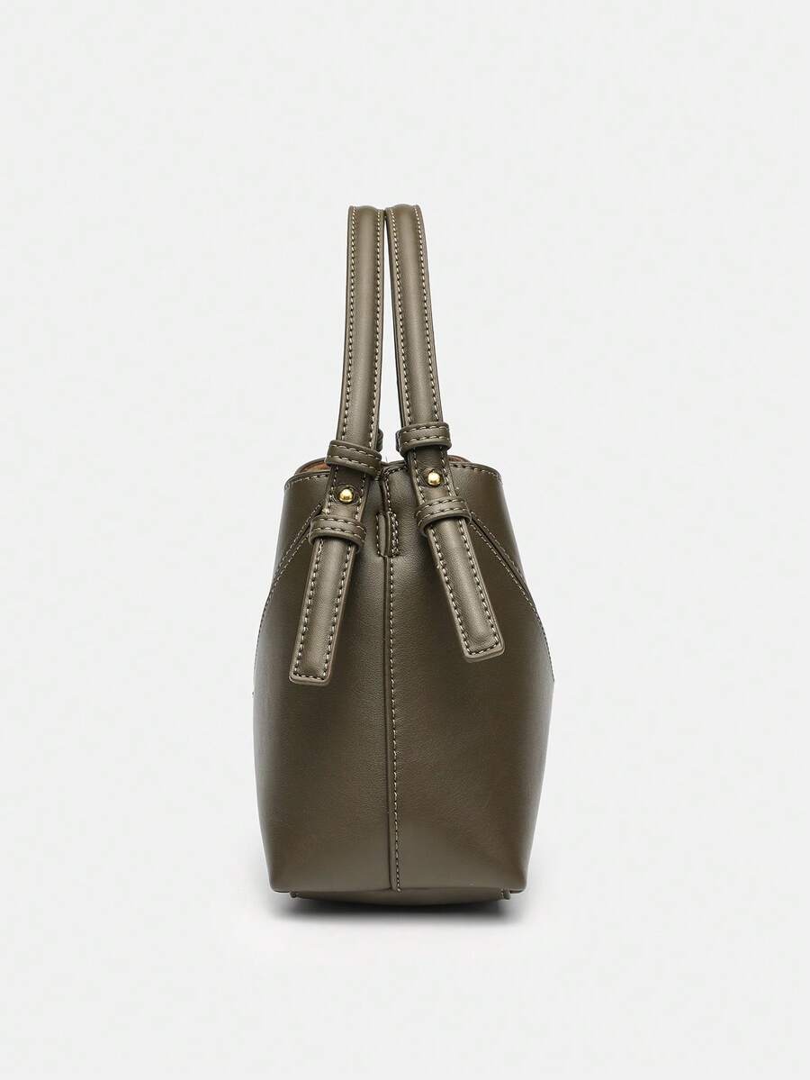 Women Two-Tone Design Mini Canvas Tote Bag, Fashion Shoulder Hand Bucket Bag