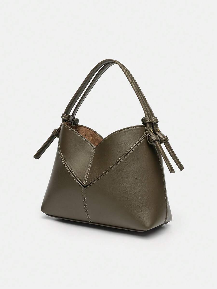 Women Two-Tone Design Mini Canvas Tote Bag, Fashion Shoulder Hand Bucket Bag