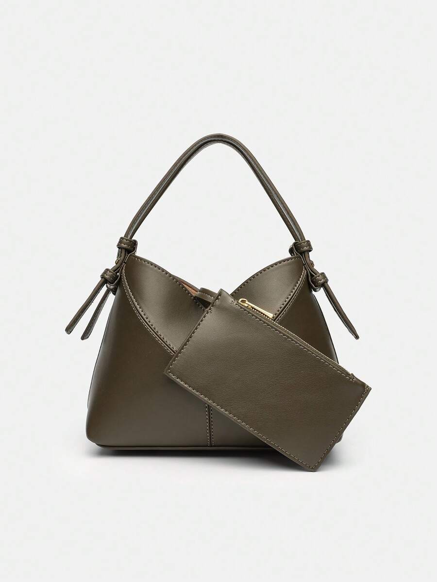 Women Two-Tone Design Mini Canvas Tote Bag, Fashion Shoulder Hand Bucket Bag