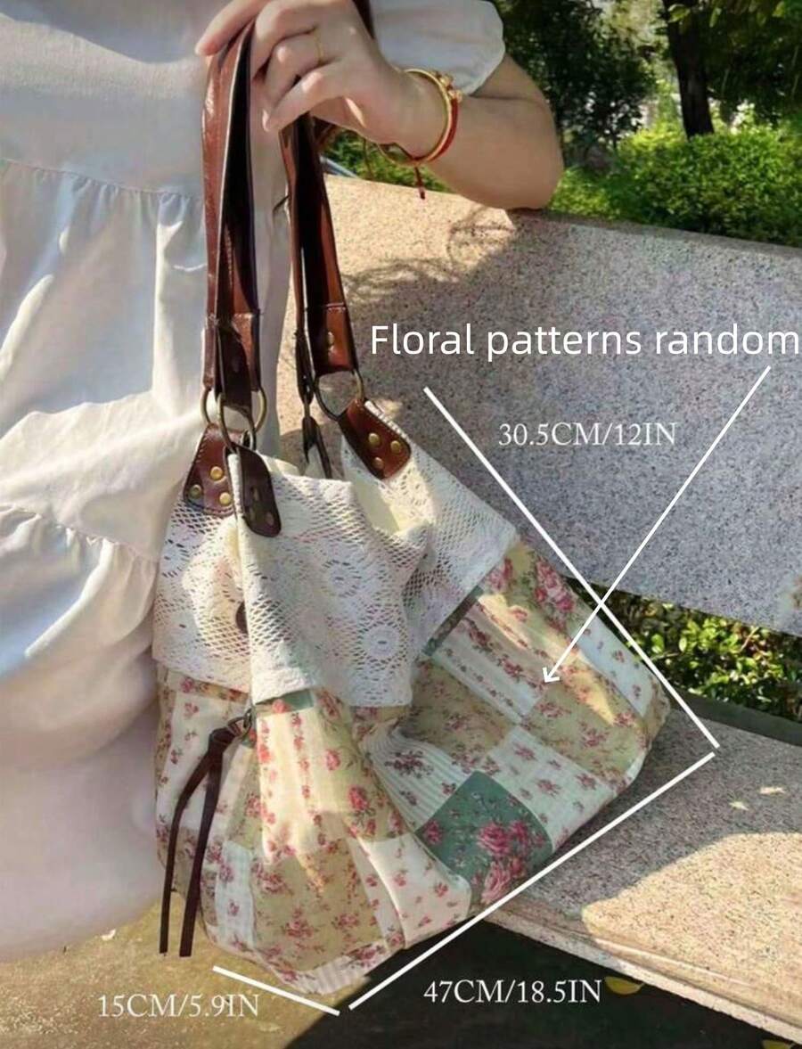Back To School Tote Bag, Lace Large Capacity Versatile Fashion Bag, Retro Campus Commute Tote Bag, Foldable, Suitable For College Students, Office Bag