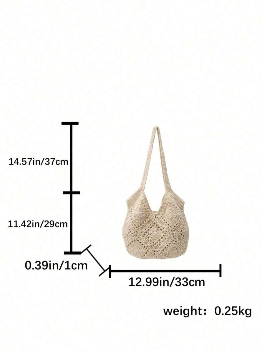 Handmade Crochet Hollow Tote Bag, With Ample Capacity, Handcrafted. Suitable For Summer Beach Vacations, Beach Supplies And Summer Necessities.