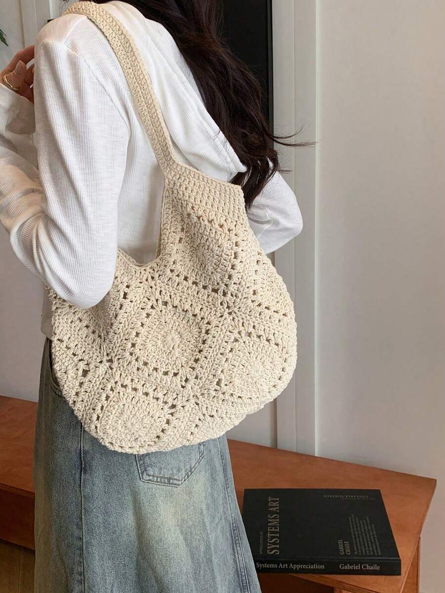 Handmade Crochet Hollow Tote Bag, With Ample Capacity, Handcrafted. Suitable For Summer Beach Vacations, Beach Supplies And Summer Necessities.