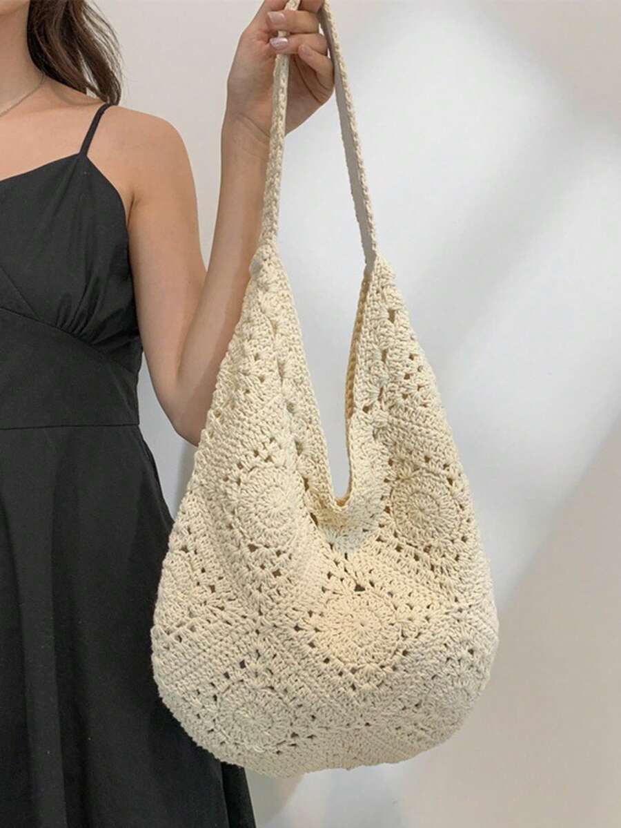 Handmade Crochet Hollow Tote Bag, With Ample Capacity, Handcrafted. Suitable For Summer Beach Vacations, Beach Supplies And Summer Necessities.