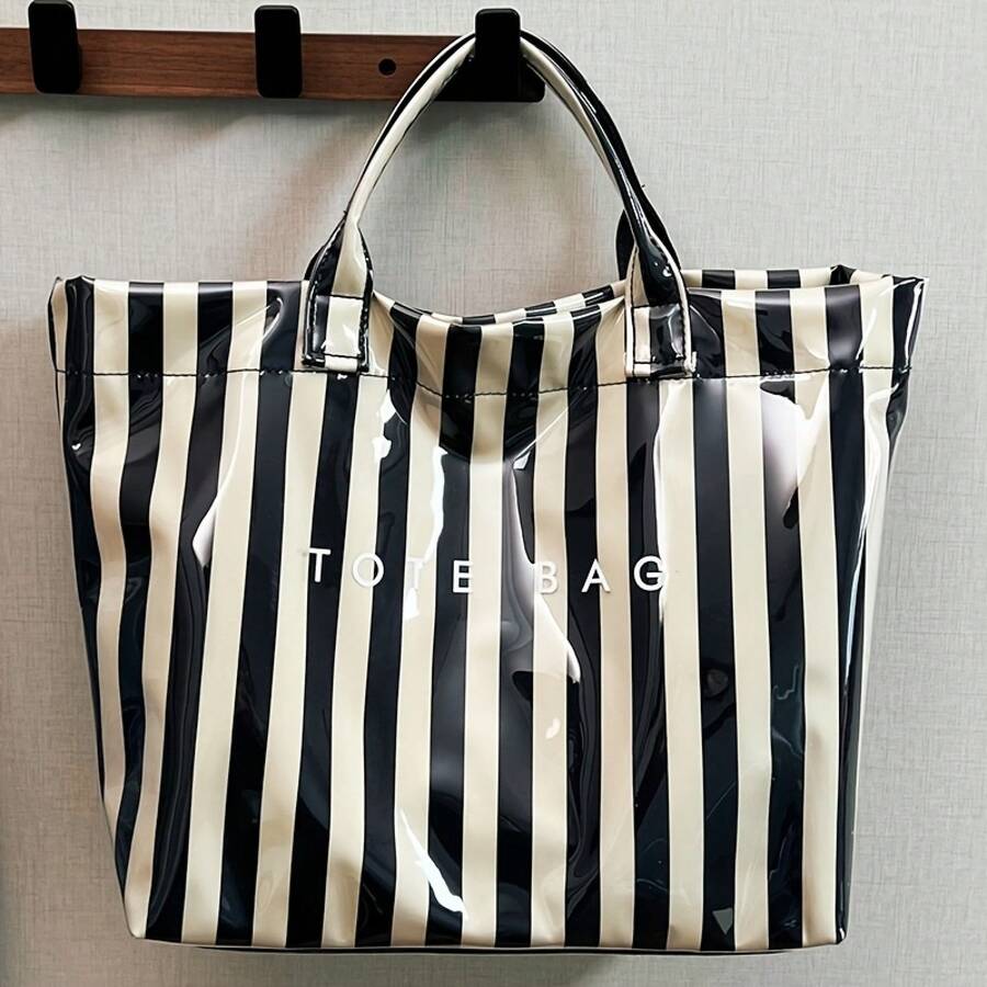 New Fashion Macaron Striped Women'S Small Handbag| Color Lightweight Bag- Easy Letter Print, Large Capacity Casual Tote Handbag, Multi-Compartment