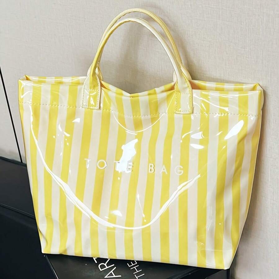 New Fashion Macaron Striped Women'S Small Handbag| Color Lightweight Bag- Easy Letter Print, Large Capacity Casual Tote Handbag, Multi-Compartment
