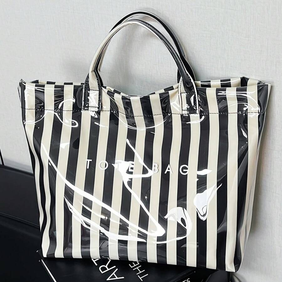 New Fashion Macaron Striped Women'S Small Handbag| Color Lightweight Bag- Easy Letter Print, Large Capacity Casual Tote Handbag, Multi-Compartment