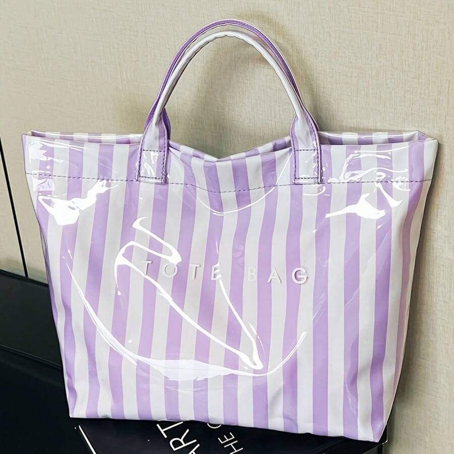 New Fashion Macaron Striped Women'S Small Handbag| Color Lightweight Bag- Easy Letter Print, Large Capacity Casual Tote Handbag, Multi-Compartment