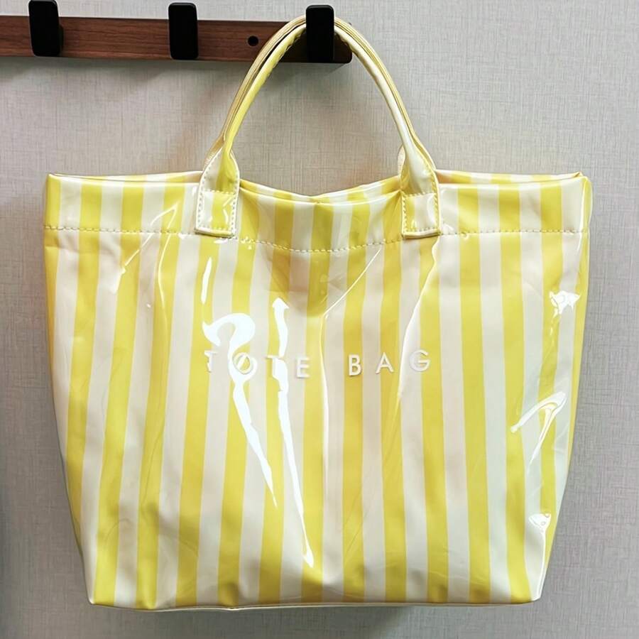 New Fashion Macaron Striped Women'S Small Handbag| Color Lightweight Bag- Easy Letter Print, Large Capacity Casual Tote Handbag, Multi-Compartment