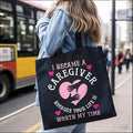 1 Piece Of "Being A Caregiver Because It's Worth It" Printed Canvas Tote Bag, Essential For Work, Travel, Picnics, And Parties, With Interesting Illustrations, Suitable As A Gift, Ideal For Back-To-Sc