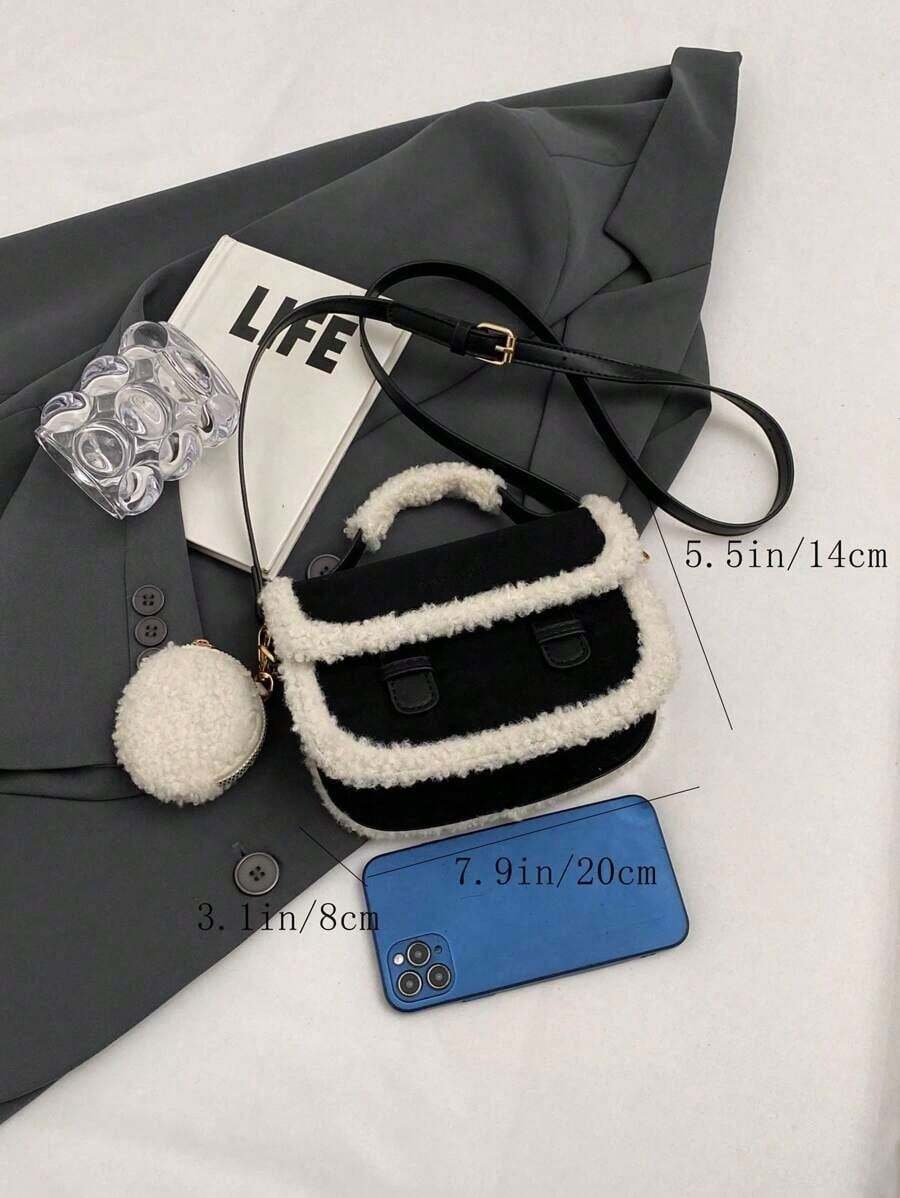 Fashionable Retro Style Black Mini Tote Bag With Furry Edge, New Arrival Fur Purse, New Arrival Fur Bag For Women, Small Bags