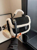 Fashionable Retro Style Black Mini Tote Bag With Furry Edge, New Arrival Fur Purse, New Arrival Fur Bag For Women, Small Bags
