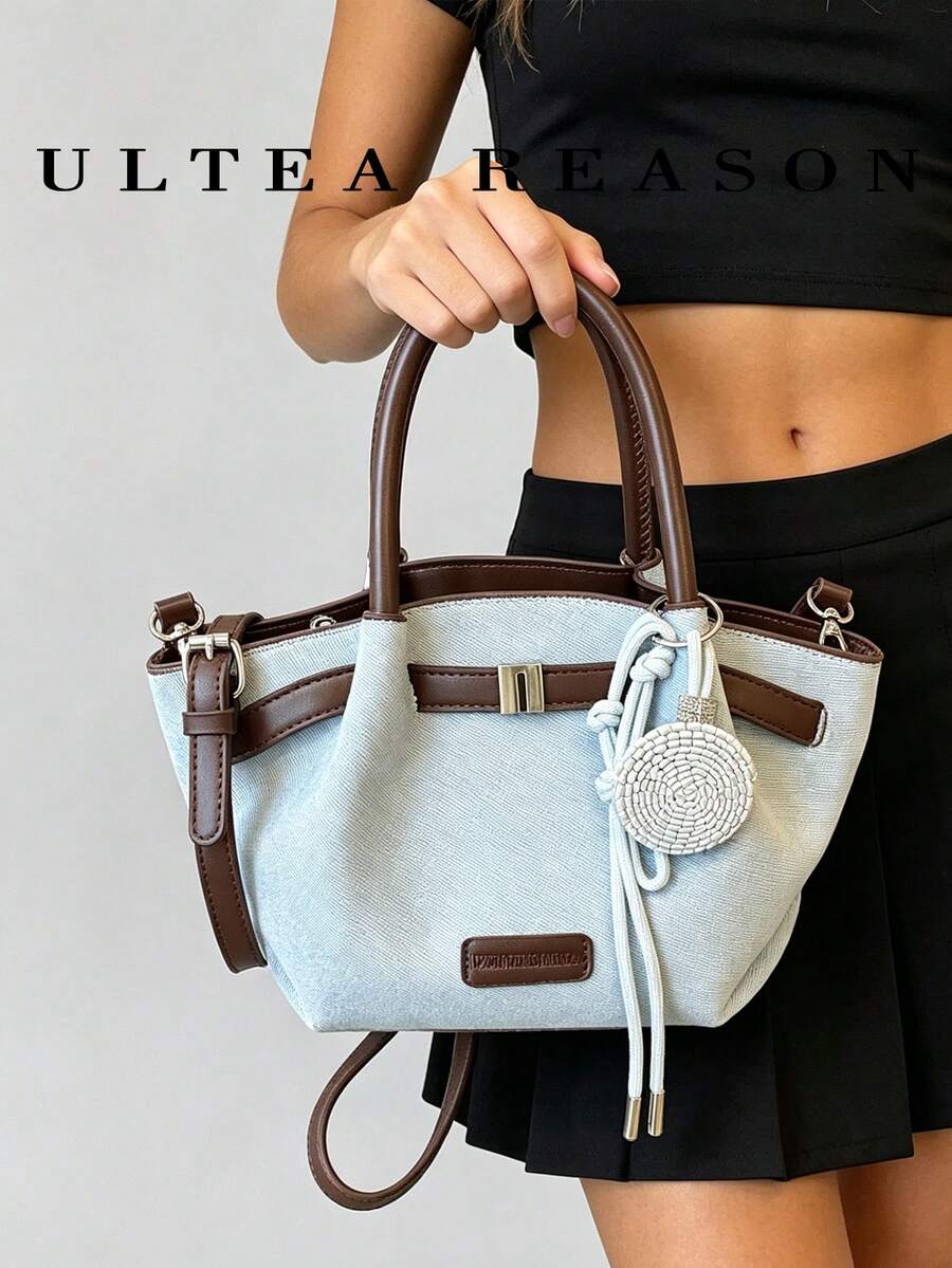 1pc Color Block PU Leather New Women Backpack, Shoulder Bag, Crossbody Bag, Fashion Tote Handbag, Adjustable Strap, Suitable For Girls, College Students, Young Professionals, Office, Business, Commute