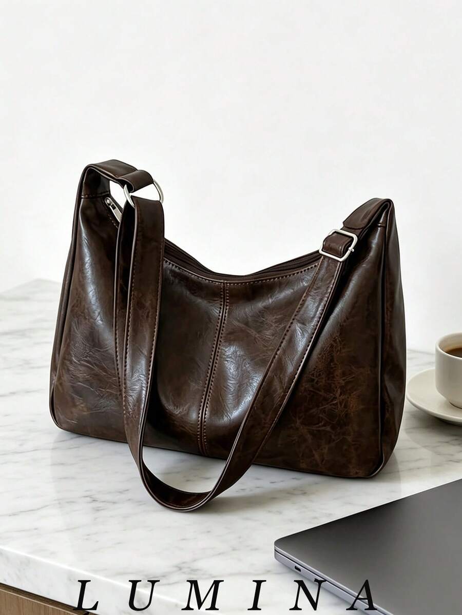 Retro Maillard Crossbody Bag, New Korean Fashion Large Capacity Handbag, Essential For Back To School Season, Street-Chic Japanese Style Ladies Bag
