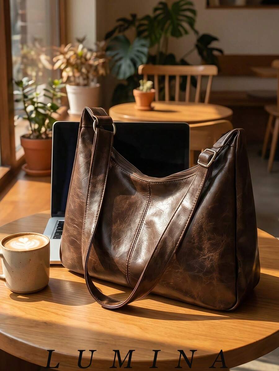 Retro Maillard Crossbody Bag, New Korean Fashion Large Capacity Handbag, Essential For Back To School Season, Street-Chic Japanese Style Ladies Bag