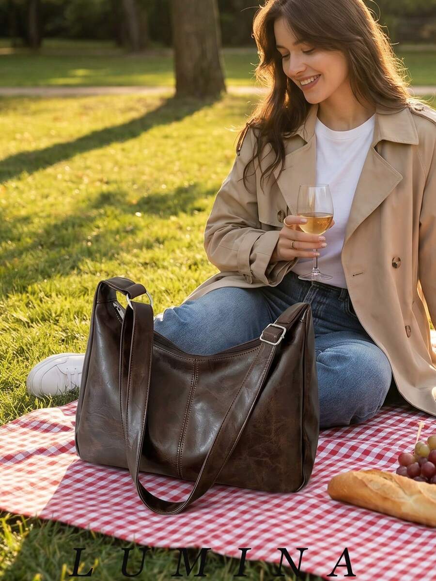 Retro Maillard Crossbody Bag, New Korean Fashion Large Capacity Handbag, Essential For Back To School Season, Street-Chic Japanese Style Ladies Bag
