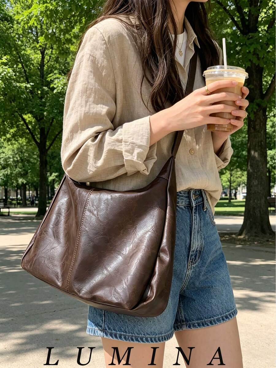 Retro Maillard Crossbody Bag, New Korean Fashion Large Capacity Handbag, Essential For Back To School Season, Street-Chic Japanese Style Ladies Bag